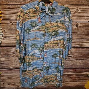 Pronto Uomo shirt short Sleeve men's XXL multi palmtrees/sailboats Pre-owned